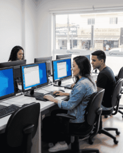 Alunos no curso de informatica basica na Easytraining no Pimentas.